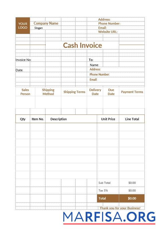Printable Cash Invoice Template